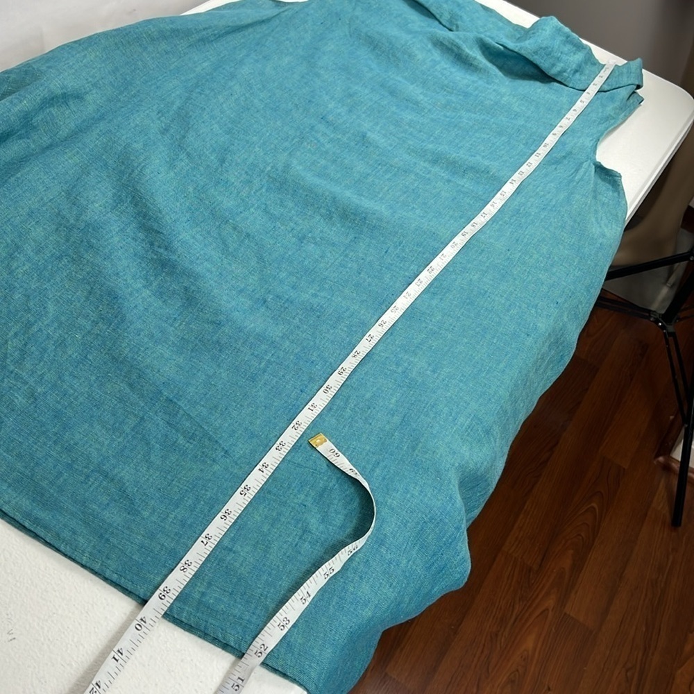 Yuvita Linens Sz XL Midi Cowl Neck Linen Sleeveless Dress Blue/Green Lagenlook - Picture 7 of 11
